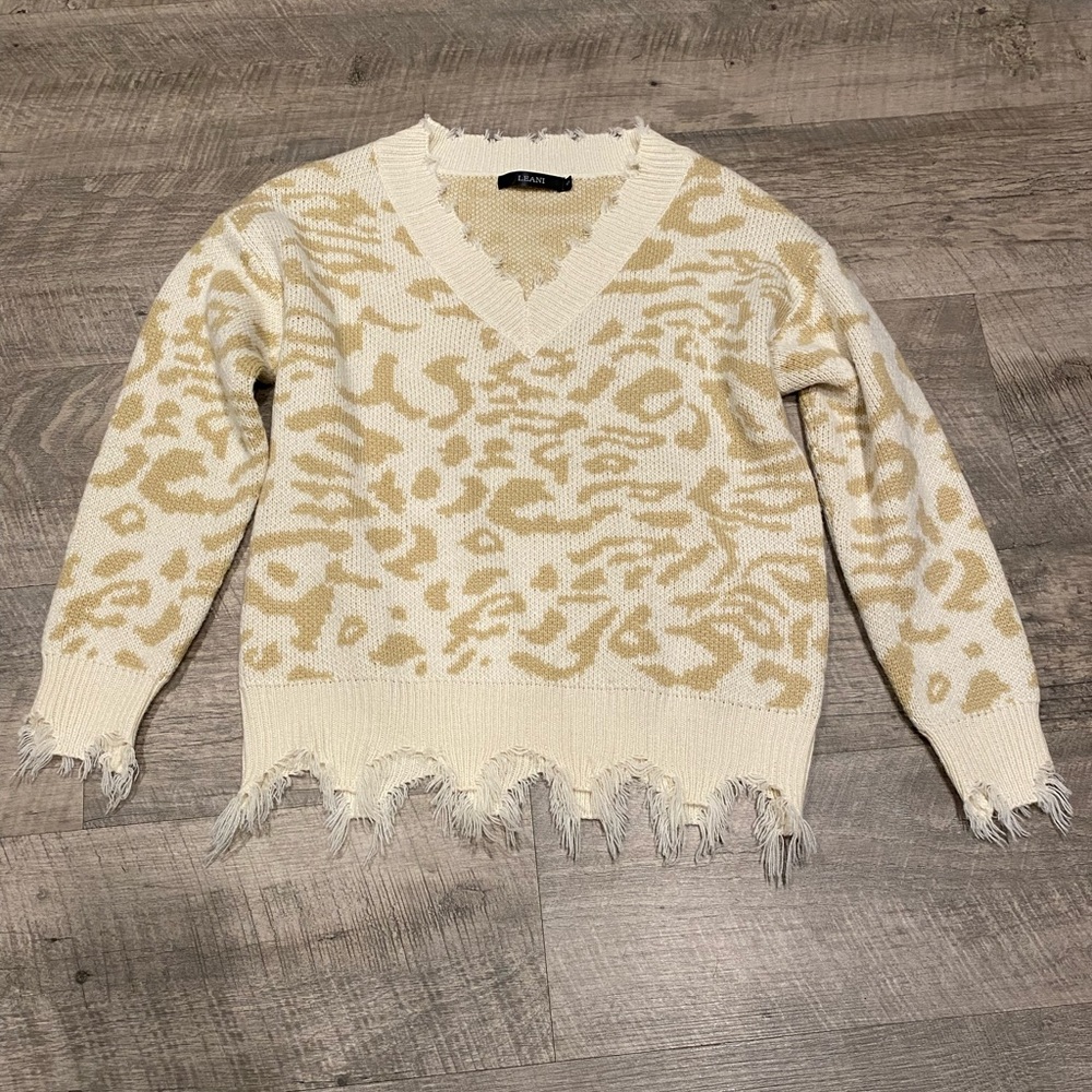 Animal Print Distressed Sweater